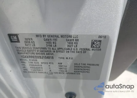 2011 GMC Acadia Slt-1 from USA, damaged, VIN 1GKKRREDXBJ104818